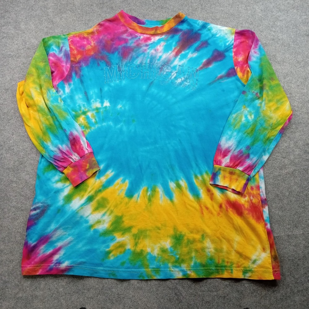 Michigan Shirt Mens XL Tie Dye Up North Long Sleeve Rainbow Momentum‎ Graphic